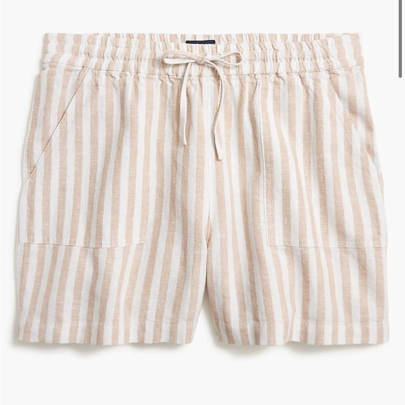 J Crew Linen Shorts White Khaki Striped Drawstring NWT Pockets Women’s Size XXL - Picture 4 of 9